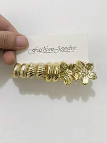 8/10/18pcs Gold/Twisted C-Shape Hoop Earrings, Fashionable Earring Set - Gold - View 6