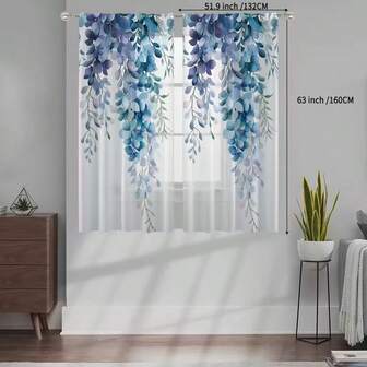 2pcs Rayon 3D Digital Printed Purple Wisteria, Hummingbird, Butterfly Sheer Curtains, Suitable For Office, Home, Living Room, Bedroom, Ideal For Valentine's Day And Everyday Use