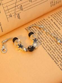 1pc SHEISFREEDOM Luminous Geometric Pendant Bracelet For Women, Glow-In-The-Dark Casual Accessory Suitable For Daily Wear And Gift, Black 8-Ball Minimalist Heart Star Bracelet, DIY Detachable Bracelet With Brand Box