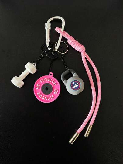 1个健身系列钥匙扣，彩色手工绳钥匙圈，新款时尚包包挂件，哑铃造型钥匙扣，背包挂饰，适合学校、汽车等场合，可爱哥特/Y2K风格，带证件卡套挂绳，可作为汽车配件、送给老师、朋友、姐妹的礼物