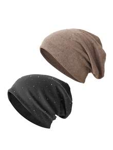 1 pieza/2 piezas Gorro elástico de mujer casual de unicolor con strass, versátil y de moda - multicolor - Ver 19