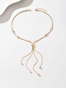 1 件简约长款优雅百搭欧美风格新款流苏心形吊坠项链 - 金黃色 - 查看 2