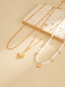 3pcs/Set Bohemian Crystal Sun Rhinestone Inlaid Pendant Necklace Set, Luxurious & Elegant Daily/Party Jewelry Necklace Gift For Women