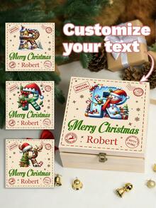 1pc Customized Christmas Names With Monogram Letter - Personalized Christmas Eve Box,Christmas Eve Box With Custom Name,Christmas Eve Box With "Merry Christmas" Prints,Christmas Wooden Gift Box,Children'S, Family Keepsake Gifts,Personalized Gifts,Customized Christmas Gifts,Christmas,Custom Christmas Ornaments - Multicolor - View 1