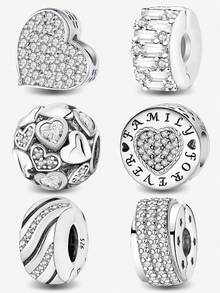 1 mặt dây chuyền đính hạt kim cương hình trái tim gia đình bằng bạc Sterling 925, thích hợp làm vòng tay DIY cho nữ. - Hạt 8 - Xem 2