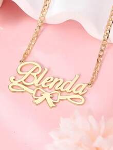 Personalized Bow Name Necklace - Custom Cursive Letter Nameplate Pendant With Bow Charm For Women, Jewelry Gift (Initial, Name) - Christmas, Valentine's Day Gift, Casual Outfit - Multicolor - View 3