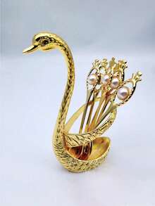 1 Set di cucchiaini da tè e caffè stile europeo di lusso con cigno rosso, cucchiaini da dessert, contenitore di stoccaggio creativo, regalo di San Valentino