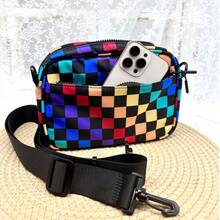 Small Checkered Crossbody Bag Or Purse Black And White Check Purse For Women Mens Checker Fanny Pack Or Shoulder Bag Small Nylon Crossbody Bags For Women, Anti Theft Travel Purses Handbag Shoulder Bag, Cute Cross Body Wallet   Small Messenger Bags Checkered Crossbody Bag For Women Small Cute Purses  Shoulder Handbags Wide Strap Gift For Mother Wife Mom - 彩色 - 查看 3