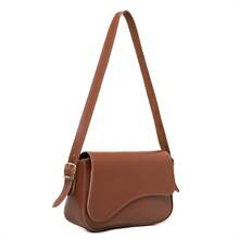 Stylish Women's Baguette Shoulder Bag With Front Detail - Mocha Brown - View 6