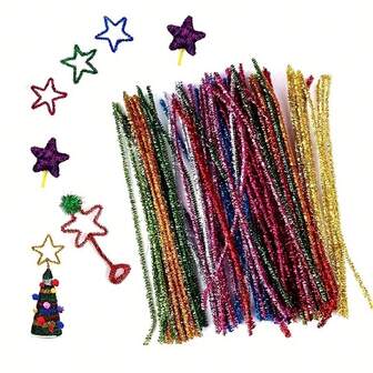 200/100 Piece Craft Set , Glittering Pipe Cleaners, Festive Christmas Sparkle Tinsel Stems, Shiny Handmade Material Stick Creative Supplies,10 Assorted Colors, Fabric Craft Supplies For DIY Art, Wedding, Home Decor, Party & Holiday Decorations