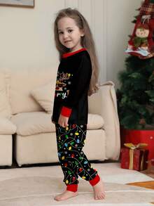Set de 2 piezas de pijama con estampado de renos navideños de manga larga y pantalones para niños mayores, a juego con la familia - Multicolor - Ver 5