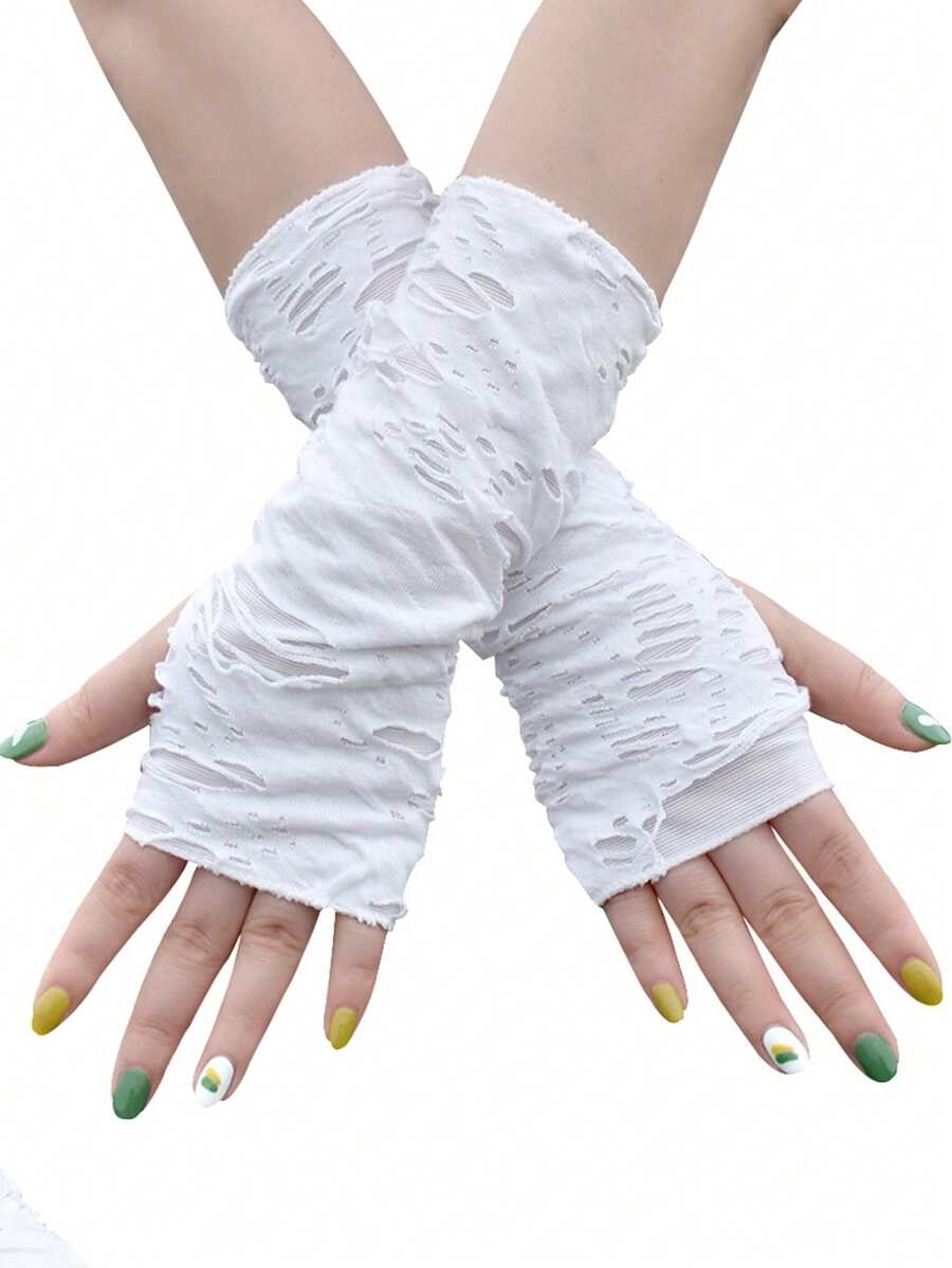 2025 New Style 2-Pack Street Gloves, Ripped Old Beggar Decorative Half-Finger Gloves, INS Gloves, Arm Sleeves For Women, Suitable For Daily Wear, Halloween Costume Matching, Cosplay Decoration, Stage Performance, Party Theme, Fashionable Arm Sleeves, Beggar Style Arm Sleeves Thanksgiving Christmas Winter Holiday Outfit Women+Winter Gear+Gloves Bear+Christmas - Dark Grey - View 1