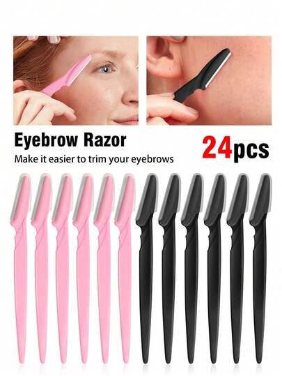 48/24/12/6/3/1pc/Set Multicolor Eyebrow Trimmer & Shaver, Exfoliating Dermaplaning Tool, Body Hair Removal Trimmer And Face & Eyebrow Razor Set Long Handle Blade With Precision Cover Women Eyebrow Shaping Tools Suitable For Or Travel Use Razor,Makeup,Cheap,Room Decor,Vanity,Travel,Bedroom,Makeup Accessories,Eyebrow Razor