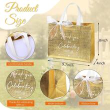 50 Pcs Thank You Gift Bags Thank You For Celebrating With Us Wedding Gift Bag Welcome Bag Birthday Glossy Tote Ribbon Reusable Bag For Hotel Guest Bachelorette Party Bridal Shower Gold - 金色 - 查看 2