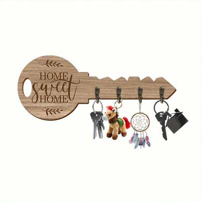 Organizador de pared con 4 ganchos en forma de corazón "Hogar" - Estilo rústico para entrada, sala de estar y dormitorio, sin electricidad, fácil instalación, construcción de madera duradera, decoración del hogar