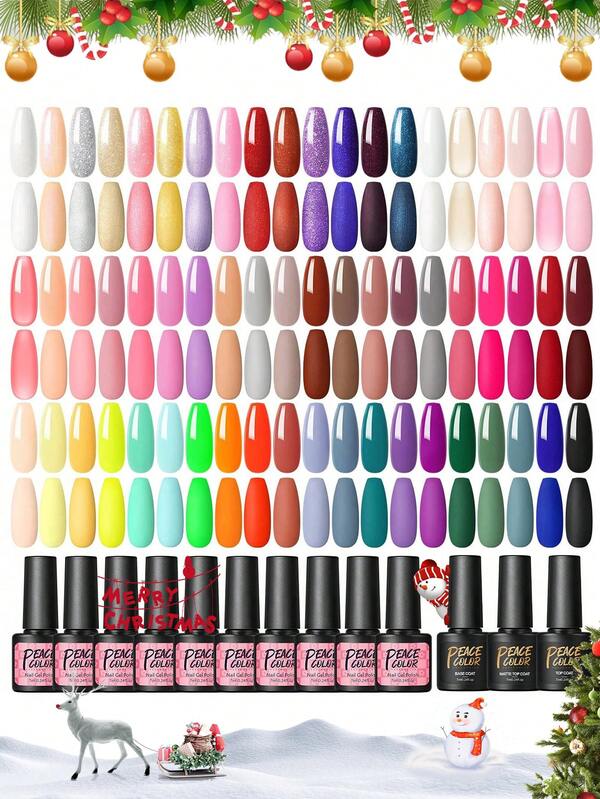 peacecolor 63PCS Gel Nail Polish Set 60 Colors Nail Polish Gel Matte Base Top Coat Soak Off Gel DIY Manicure Kit Neon Gel Nail Polish Kit For Women DIY Nail Art Salon Christmas Gifs