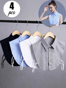 5 cái/4 cái/3 cái/2 cái/1 cái, Áo sơ mi màu trơn đa phong cách cổ nhọn cổ tròn đa năng, với cổ giả và cổ đứng trang trí, có thể phối với áo len để tạo vẻ ngoài trang trọng, một size, phù hợp cho người dưới 180 lbs, unisex - Nhiều màu - Xem 2