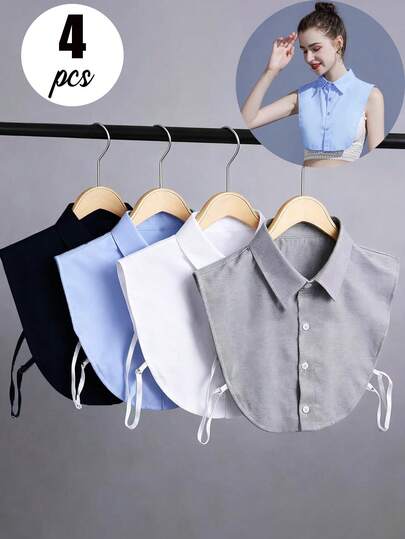 5 Pieces/4 Pieces/3 Pieces/2 Pieces/1 Piece Versatile Solid Color Multi Style Pointed Neck Round Neck Shirt With Fake Collar Collar And Stand Up Collar Decoration, Paired With Sweaters For Formal Wear, All In One Size Fits All, Suitable For Wearing Under 180 Pounds, Men And Women Are Not Limited