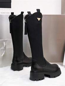 2025 秋冬新款黑色过膝长靴，厚底粗跟高跟靴，修身及膝马靴，适合娇小身材 - 黑色 - 查看 11