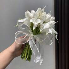 人造马蹄莲新娘花束、伴娘婚礼插花、新娘配饰 - 白色 - 查看 4