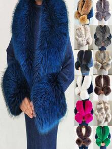 1. Faux Fur Collar & Cuff Set, Warm Faux Fur Scarf, Fluffy Oversized Furry Shawl Wrap For Women In Winter, Suitable For Dresses, Christmas Decoration - Multicolor - View 2