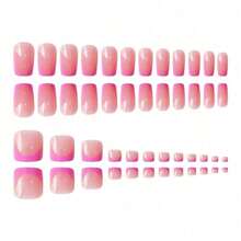 Square Hand And Foot Combination French Pink Stroke Wearing Armor Solid Color Nail Piece - Yzaso-1186 - View 2