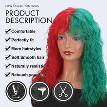 Christmas Dress Up Wig, Half Red Half Green Synthetic Long Curly Wig With Bangs For Women Daily Party Cosplay Costume Halloween Christmas, 20 Inch
