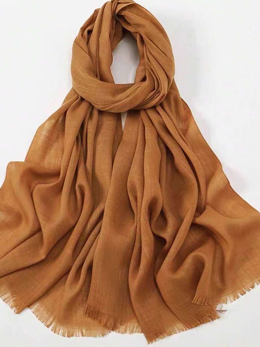 1 chiếc khăn choàng/khăn choàng tua rua tre đa năng màu trơn thời trang mới dành cho nữ khi mặc váy - Màu kaki - Xem 1