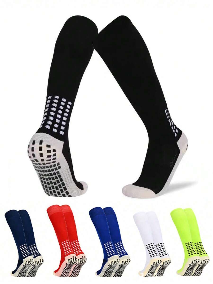 1 Pair Anti-Slip Dot Grip Soccer Socks For Teens & Kids, Girls Over-The-Knee Long Tube Socks, Boys Thick Terry Cushion Training Sports Socks, Suitable For 11-18 Years Old Boys And Girls Outdoor Sports - Multicolor - View 1