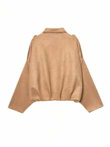 Seelio Spring/Autumn New Arrival Casual Versatile Suede-Like Green Jacket, Deer Skin Texture - Light Brown - View 4