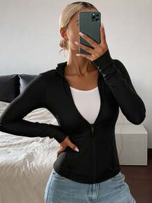 Livesso Women's Regular Fit Casual Sport Zip-Up Bomber Jacket, Spring,Fall Women Clothes - Black - View 1