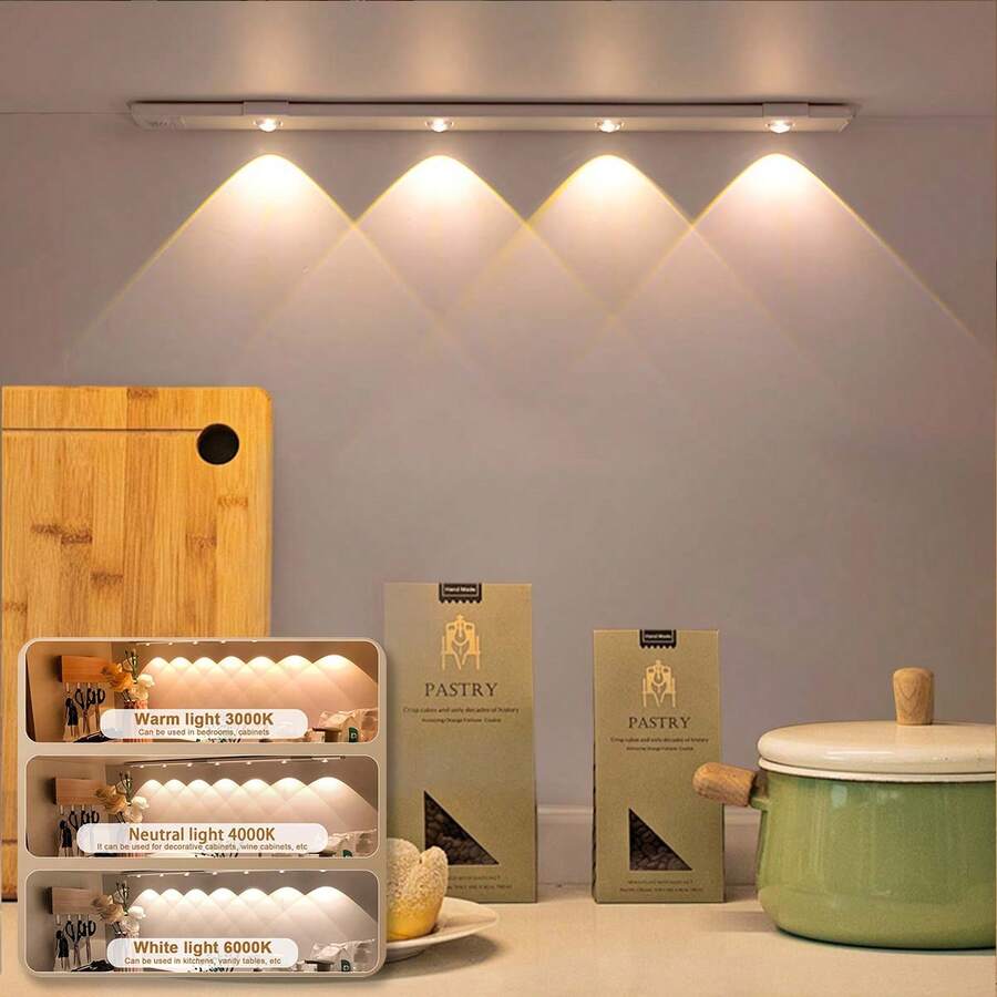 1 pieza Luz con sensor de movimiento LED inteligente, decoración del hogar Tira de luz en forma de ojo de gato ultra delgada, luz recargable autoadhesiva para armario, 20cm/400mAh, 50cm/400mAh Luz de armario con sensor de movimiento