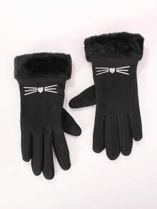 1 Pair Cute Cat Face Decorated Fleece Gloves - Available In Multiple Colors, Warm For Winter - Cute Cat - Face Decorated - View 8