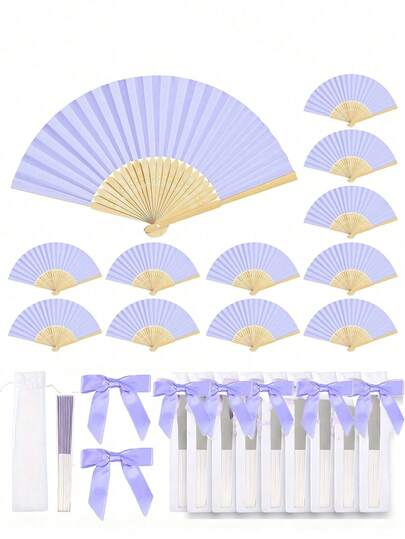 Elegant Folding Fan Set, Includes Bow Tie And Gift Bag, Bride's Bamboo Hand-Held Folding Fan, Suitable As Bridesmaid Gift And Wedding Decor, Perfect For Parties, Events, And Summer Accessory