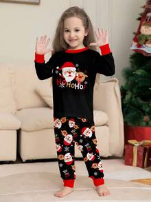 Set de 2 piezas de pijama con estampado de renos navideños de manga larga y pantalones para niños mayores, a juego con la familia - Multicolor - Ver 2