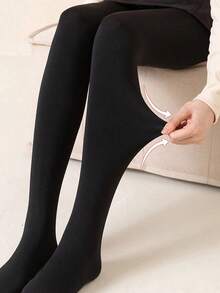 300g Thick Seamless Women's Thermal Leggings, Comfortable Elastic Warm Tights Winter - Black 2 - 查看 2