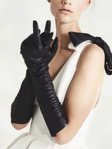 1双女士漆皮弹性紧身长手套，性感角色扮演表演手套，万圣节舞蹈多功能长手套 - 彩色 - 查看 1