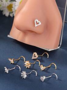 4 piezas / 1 pieza Conjunto de pendientes de nariz con forma de corazón y mariposa - Joyería de piercing de nariz de 20G CZ para mujeres, pin de piercing de fosa nasal - Tornillo de nariz - Ver 10