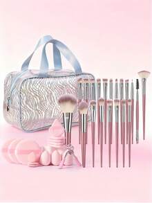 36支装化妆刷套装，包含化妆海绵、眼影刷、眉刷、粉底刷、散粉刷、腮红刷、遮瑕刷和高光刷，采用超柔软优质合成毛，适合日常面部彩妆。套装包含化妆刷、化妆工具、全套化妆工具、化妆礼盒等。 - 彩色 - 查看 14