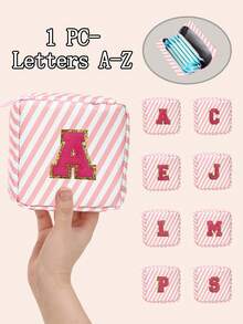 A-Z First Letter Towel Pearl Embroidered Portable Sanitary Napkin Storage Bag - Large Capacity Waterproof Cartoon Design - Suitable For Girls In Their Menstrual Period! Waterproof Cosmetic Travel Bag, Coin Wallet, Teen Girl Cash Bag