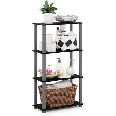 Furinno TurnNTube 4Tier Multipurpose Shelf Display Rack With Square Tube Black Grey