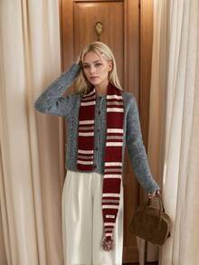 1pc Vintage Color Block Striped Knit Scarf, New Design Narrow Neck Warmer Accessory For Women