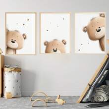 1幅帆布墙画，泰迪熊主题儿童房装饰画，中性色调泰迪熊偷窥主题，适合儿童房、卧室、家居装饰、秋冬家居装饰，可用于儿童房、托儿所、男孩/女孩派对卧室墙面背景、幼儿园教室装饰，防水材质，派对装饰礼品 - 彩色 - 查看 5