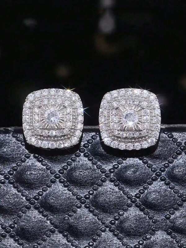 Kuuioe 2 Stücke Vintage quadratische Zirkonia Stein funkelnde Hip-Hop Stil Ohrstecker für Männer & Frauen, modischer eleganter Schmuck Punk Alltags Ohrringe
