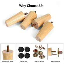 8pcs Wooden Furniture Legs, Round Shaped Natural Wood Color, Replacement Legs For Furniture Like Bedside Tables, TV Cabinets, Footboards, Chairs, Sofas, Cabinets, Bed Frames, Dressers, Medieval Style