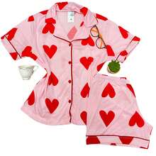 American Adult Women's Pajamas With Buttons Open Short Doll Blogger Short Premium Mesh Breastfeeding Shirt With Collar - Hồng - Xem 3