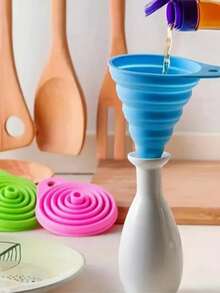 1pc Gray Silicone Funnel, Minimalist Collapsible Kitchen Funnel, Multi-Purpose Silicone Folding Funnel, Liquid Packaging Tool, Suitable For Kitchen, Pouring Water, Beverages And Oil, Christmas, Halloween - Multicolor - View 5