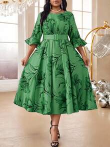 Green Long Dress For Women, High-Quality Waist Cinching, Elegant Flared Hem, Spring - Green - View 4