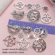 Mixed 15 Pcs DIY Antique Silver Pentagram, Sun, Moon Charms, Keychains, Necklace, Bracelet, Earring Pendant Accessories, Alloy Ornaments. - Antique Silver - View 4