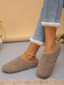 Ciabatte casual da donna taglie forti 36-43, colore unito con fodera in morbido pile, pantofole da casa con suola piatta e senza lacci, pantofole termiche imbottite per l'inverno